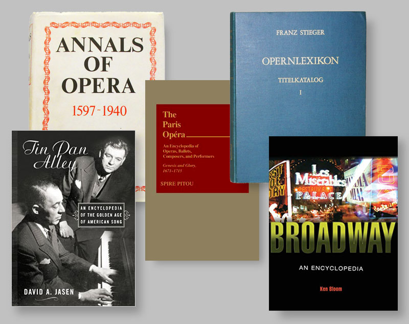 a collage of encyclopedia covers shows examples of theater related titles